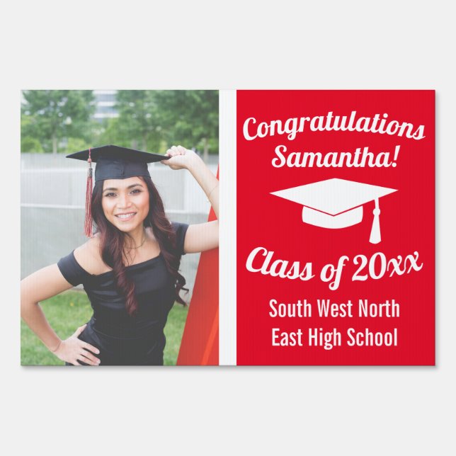 Simple Red Graduation Photo Congratulations Grad Sign (Front)