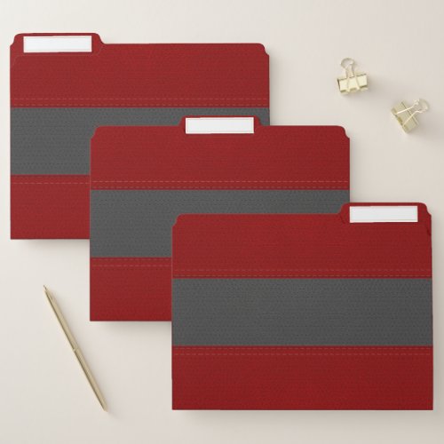 Simple Red  Gray Faux Leather File Folder