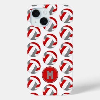 simple red gray volleyballs pattern monogrammed iPhone 15 case