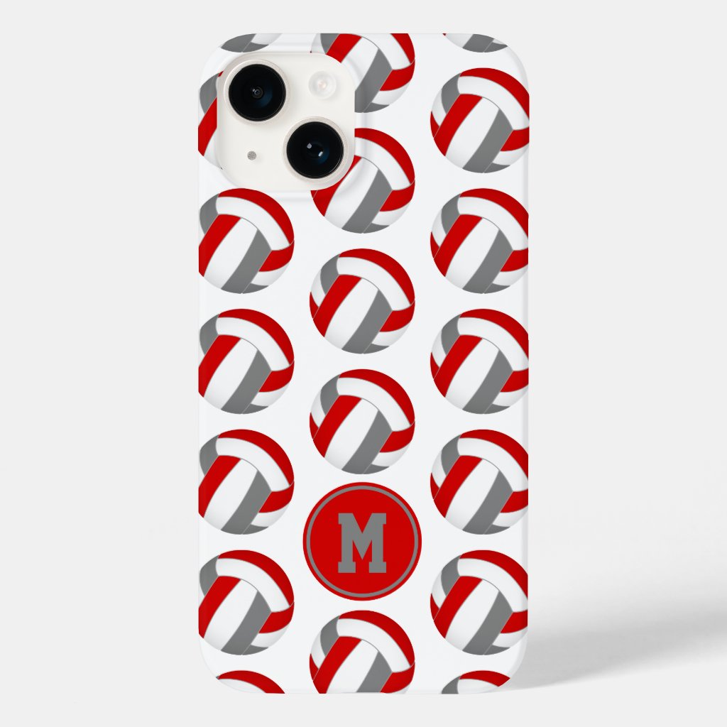red gray volleyballs pattern monogrammed iPhone case