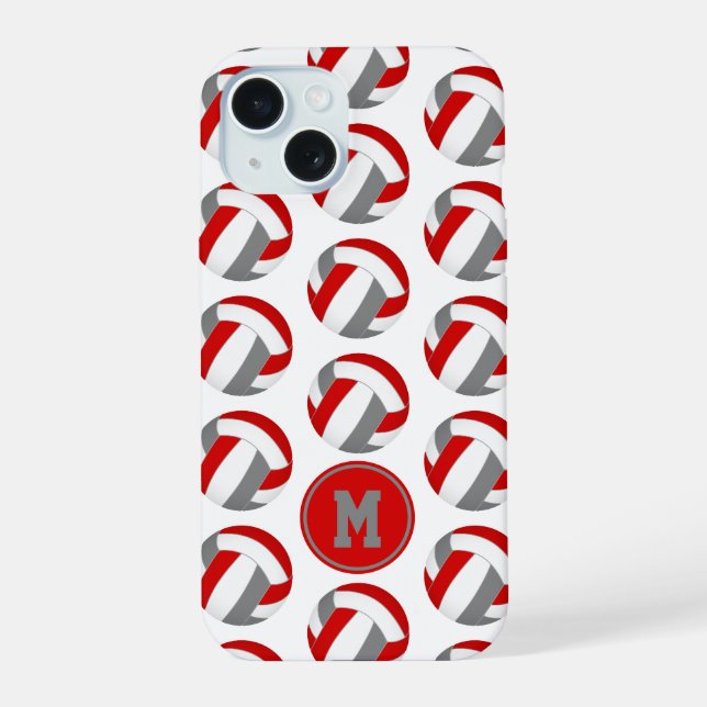 simple red gray volleyballs pattern monogrammed iphone case (Back)