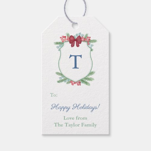 Simple Red Green Blue Monogram Holidays Crest Gift Gift Tags