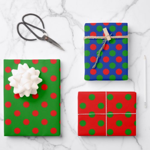 Simple Red Green Blue Xmas Polka Dot Pattern  Wrapping Paper Sheets