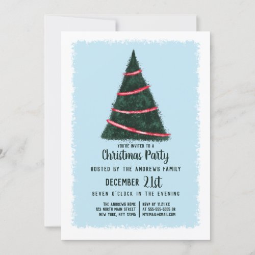 Simple Red Green Garland Tree Snow Christmas Party Invitation