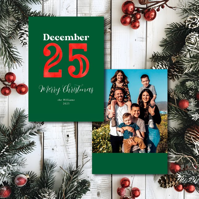 Simple Red Green Merry Christmas Family Photo Holiday Card (Creator Uploaded)