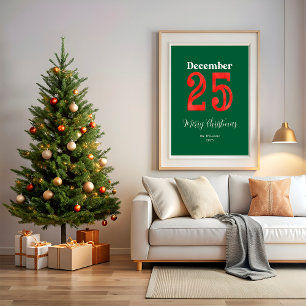 Simple Red Green Merry Christmas Family Photo Poster