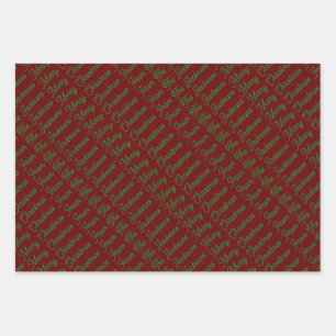 Simple Red Green Merry Christmas From Family Name Wrapping Paper Sheets