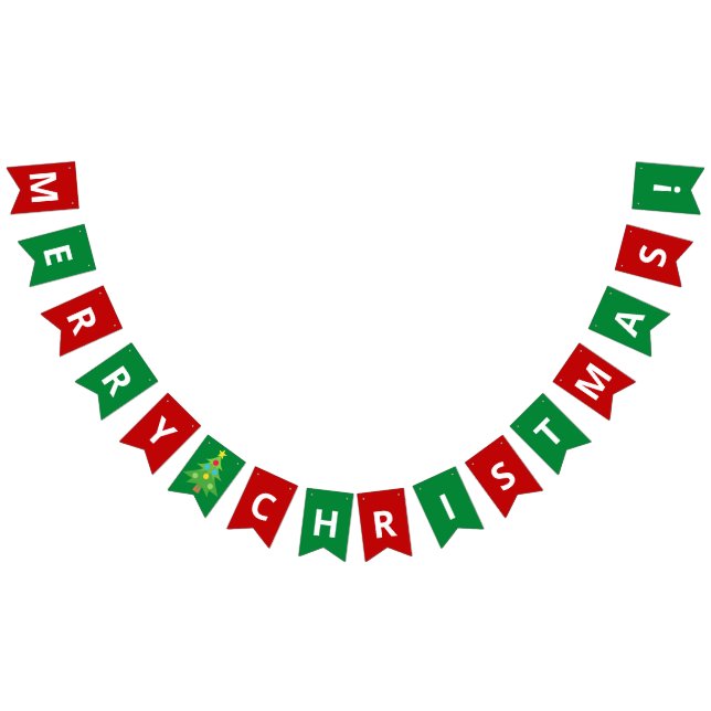 Simple Red | Green Merry Christmas Greetings Bunting Flags (All)