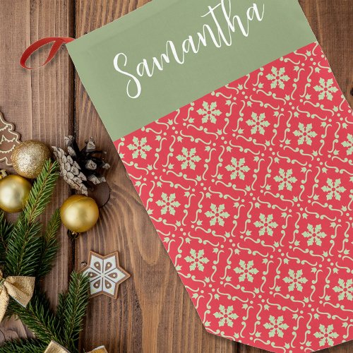 Simple Red Green Winter Snowflake Elegant Pattern  Small Christmas Stocking