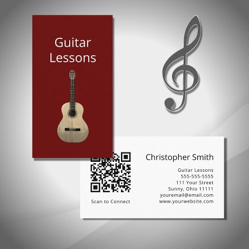 Simple Red Guitar Lessons QR code  Business Card