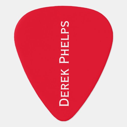 simple red guitar pick with printed name
