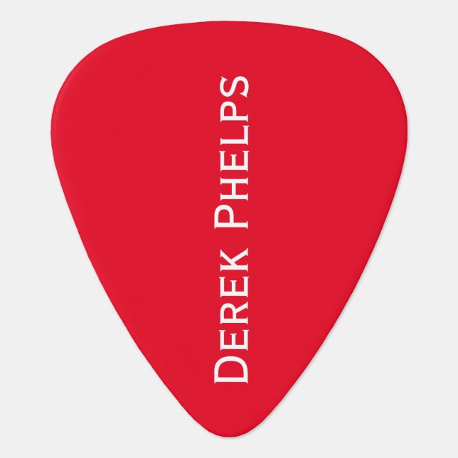 simple red guitar pick with printed name (Front)