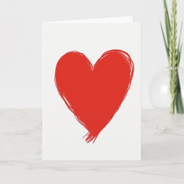 Simple Red Hand Drawn Heart Card (Front)