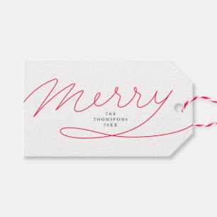 Simple Red Hand Lettered Script Merry Christmas Gift Tags