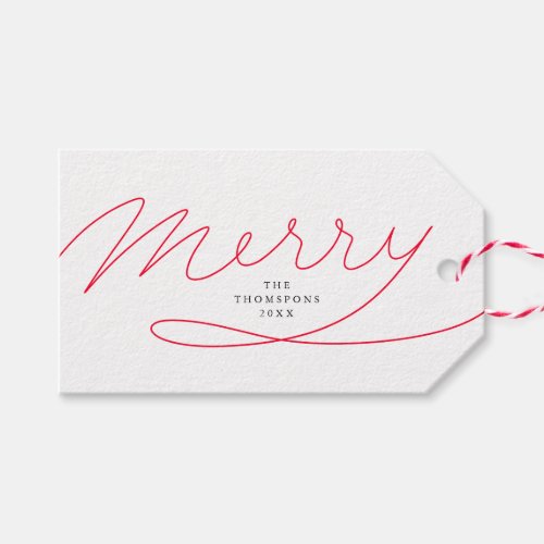 Simple Red Hand Lettered Script Merry Christmas Gift Tags