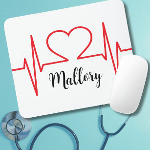 Simple Red Heart Beat Nursing Medical Mouse Pad