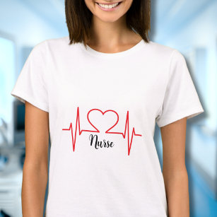 Simple Red Heart Beat Nursing Medical T-Shirt