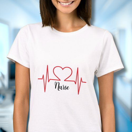 Simple Red Heart Beat Nursing Medical T_Shirt