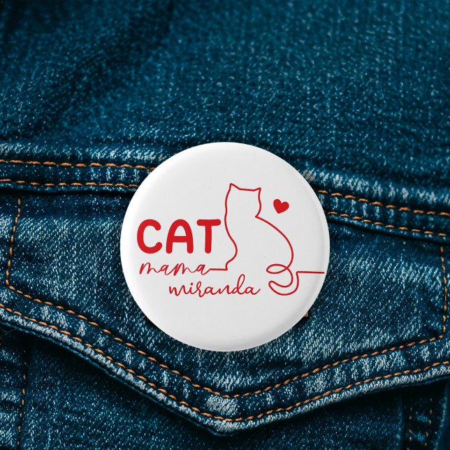 Simple Red Heart Cat Mom Mothers Day Button (Creator Uploaded)