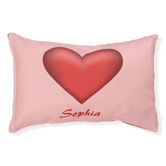 Simple Red Heart &amp; Custom Pet Name On Blush Pink Bed