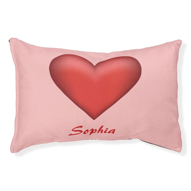 Simple Red Heart & Custom Pet Name On Blush Pink Bed (Front)