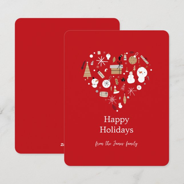 Simple Red Heart Gift Holiday Card (Front/Back)