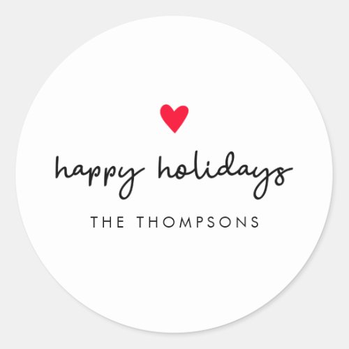 Simple Red Heart Happy Holidays Christmas Classic Round Sticker