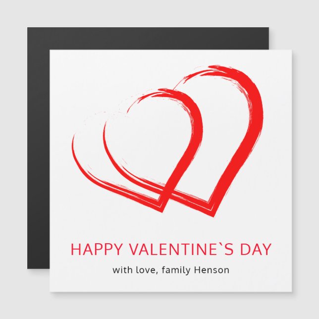 Simple Red Heart Happy Valentine`s Day Magnet Card (Front/Back)