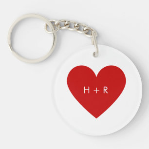 Simple Red Heart Love Couples Monogram Modern Keychain