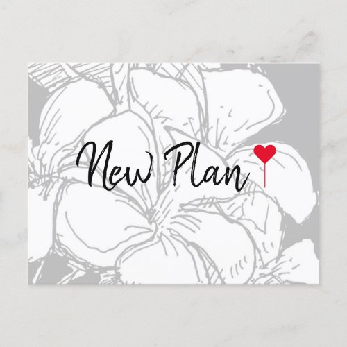 Simple Red Heart Script Floral New Plan  Postcard