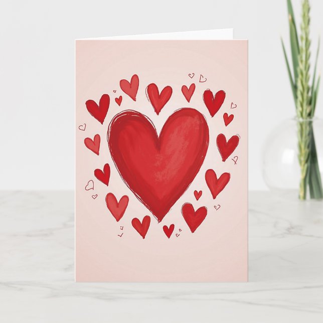 Simple Red Hearts Hand Drawn Card (Front)