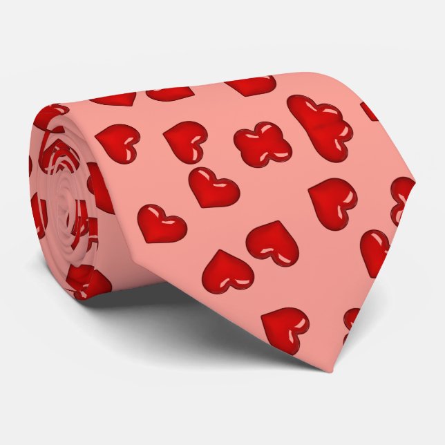 Simple Red hearts on pink pattern Neck Tie (Rolled)