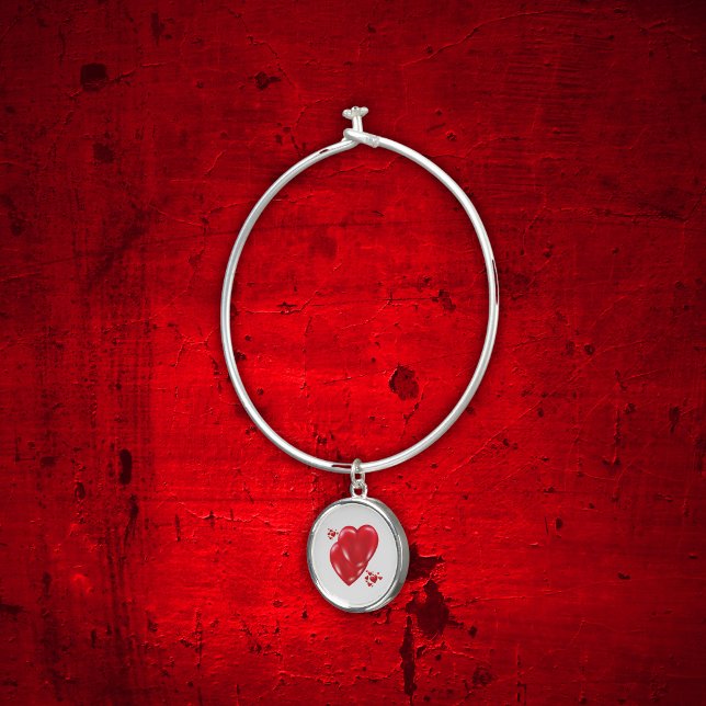 Simple Red Hearts on White Happy Valentine's Day | Bangle Bracelet (Creator Uploaded)