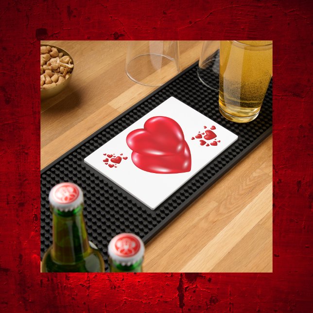 Simple Red Hearts on White Happy Valentine's Day | Bar Mat (Creator Uploaded)
