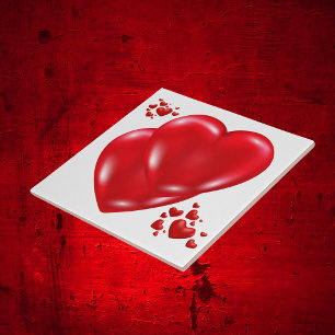 Simple Red Hearts on White Happy Valentine's Day   Ceramic Tile
