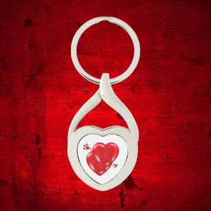 Simple Red Hearts on White Happy Valentine's Day Keychain