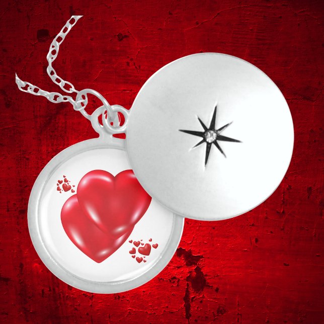 Simple Red Hearts on White Happy Valentine's Day | Locket Necklace (Creator Uploaded)