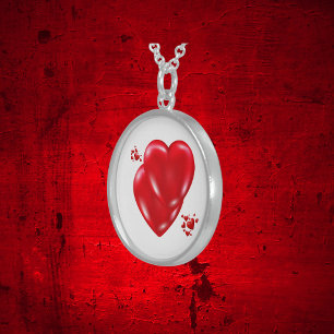 Simple Red Hearts on White Happy Valentine's Day Sterling Silver Necklace