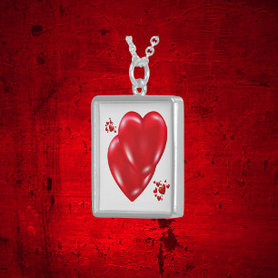 Simple Red Hearts on White Happy Valentine's Day Sterling Silver Necklace