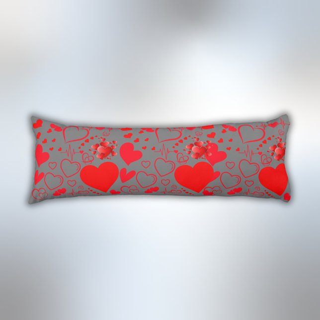 Simple Red Hearts Romantic Love On Charcoal | Body Pillow (Creator Uploaded)