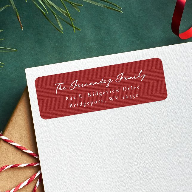 Simple red herringbone Christmas return address Label (Creator Uploaded)