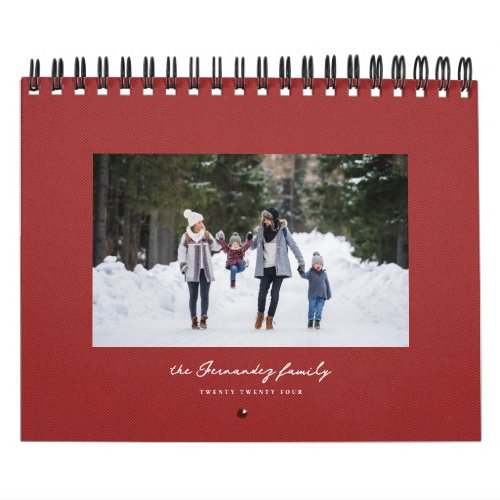 Simple red herringbone tweed classic family calendar