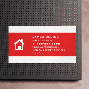 Simple Red House Real Estate Magnetic Business Card