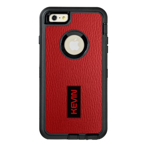 Simple Red Leather Texture Black Accent  Monogram OtterBox Defender iPhone Case