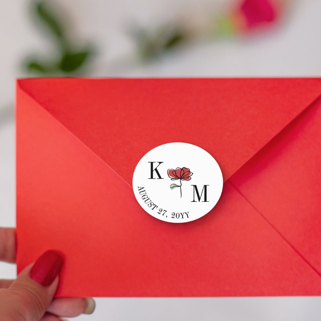 Simple Red Line Art Rose Monogram Wedding Seal (Creator Uploaded)