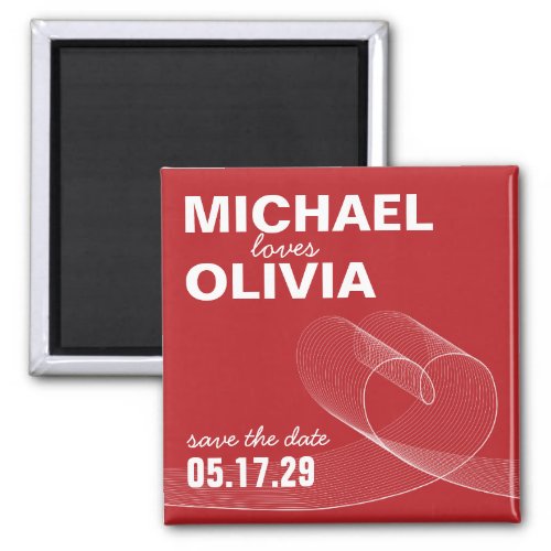 Simple Red Loopy Heart Love Lines Save The Date Magnet