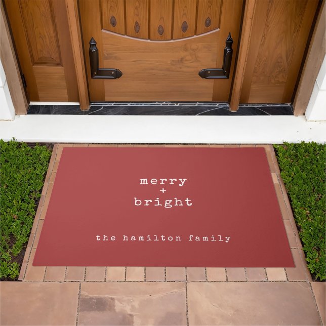 Simple Red Merry + Bright Christmas Holiday Doormat (Outdoor)