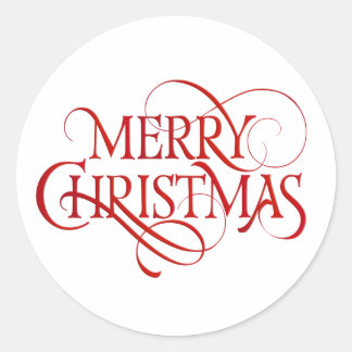 Simple Red Merry Christmas Elegant Classic Round Sticker