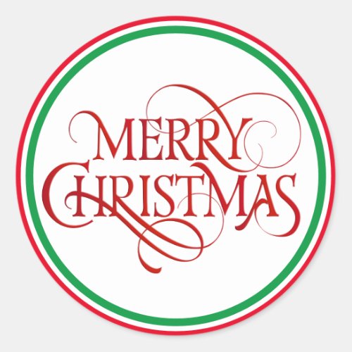 Simple Red Merry Christmas Elegant Classic Round Sticker
