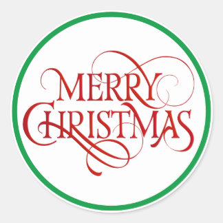 Simple Red Merry Christmas Elegant Classic Round Sticker